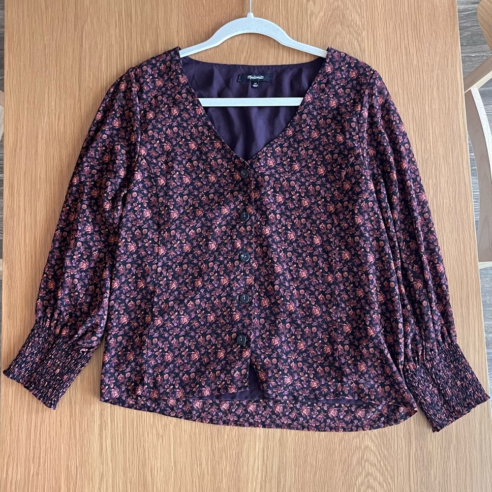 Madewell Floral V-Neck Top - Purple